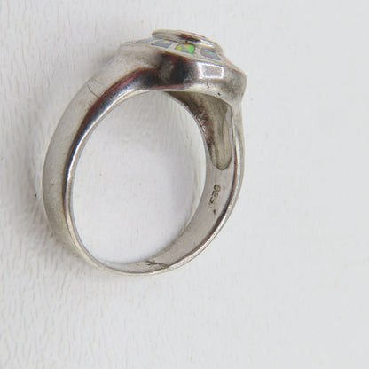 Sterling Silver 925 Pink Tourmaline Opal Halo Ring Size 8.5 6.5g