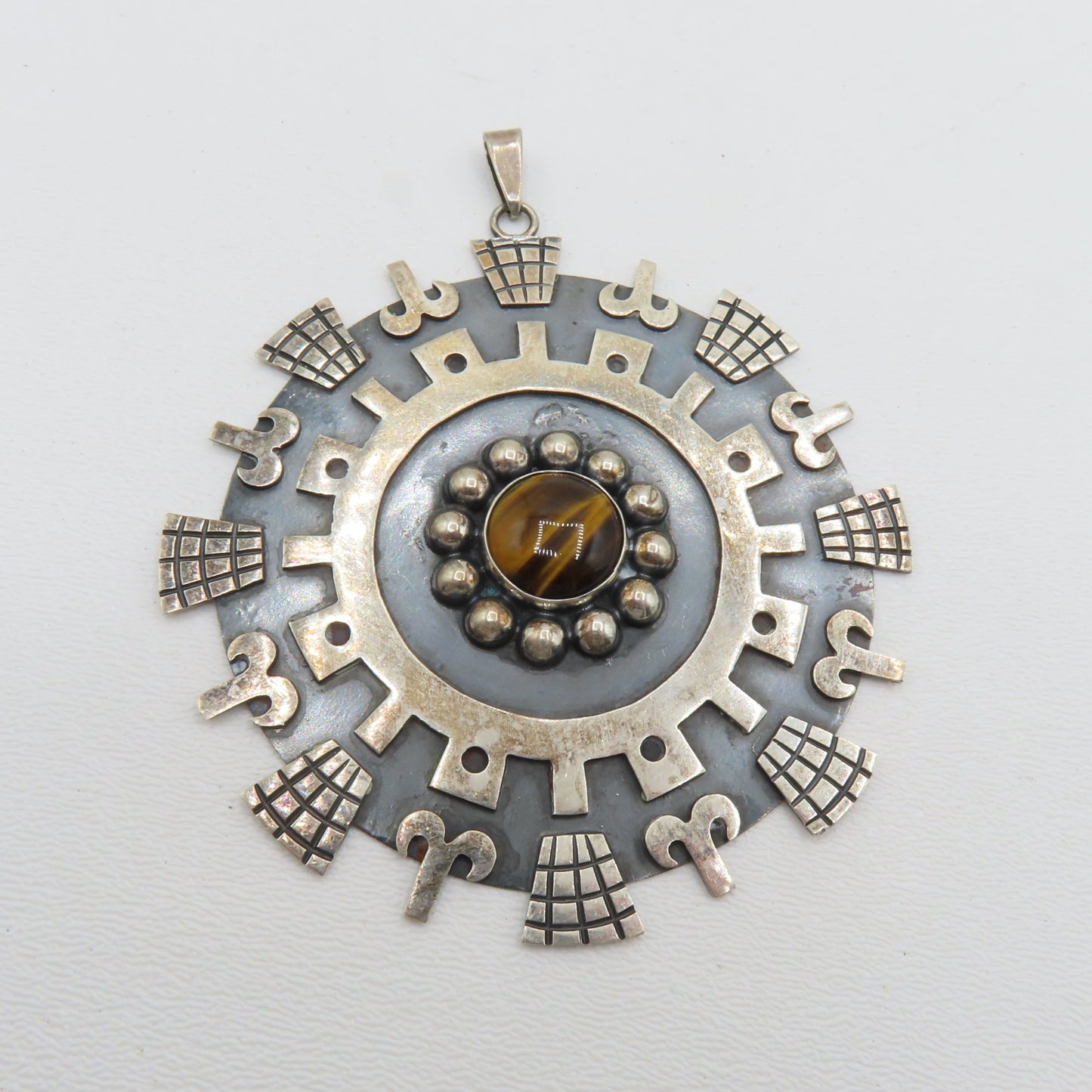 Iguala FCR Sterling Silver 925 Tigers Eye Pendant Mexico 4" 48.3g