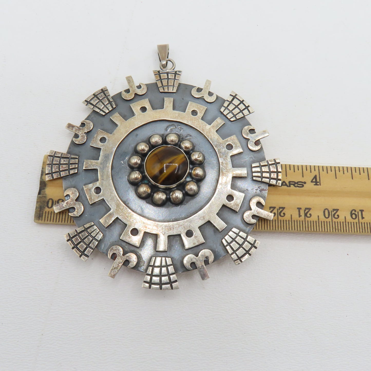 Iguala FCR Sterling Silver 925 Tigers Eye Pendant Mexico 4" 48.3g