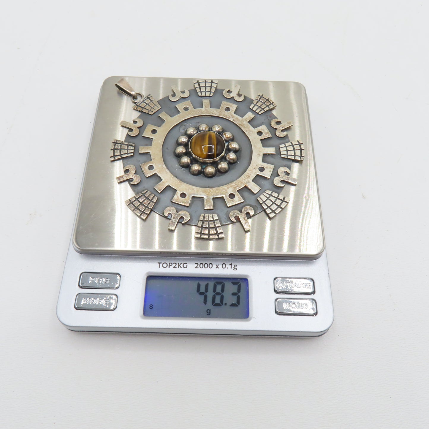 Iguala FCR Sterling Silver 925 Tigers Eye Pendant Mexico 4" 48.3g