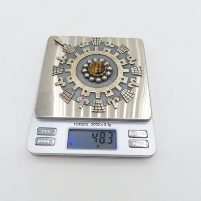 Iguala FCR Sterling Silver 925 Tigers Eye Pendant Mexico 4" 48.3g