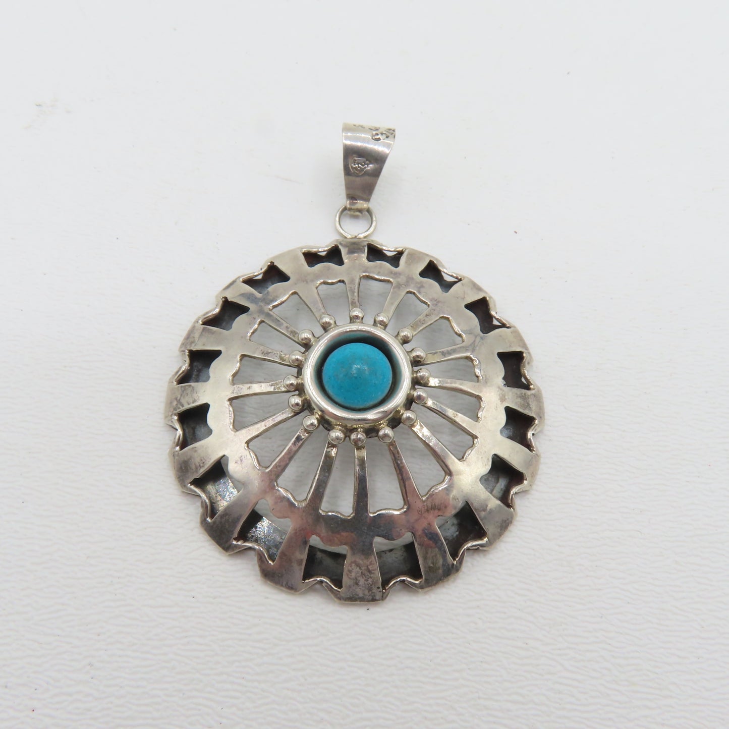 Sterling Silver 925 Mexico Turquoise Southwest Pendant 2.75" 14.4g