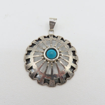 Sterling Silver 925 Mexico Turquoise Southwest Pendant 2.75" 14.4g