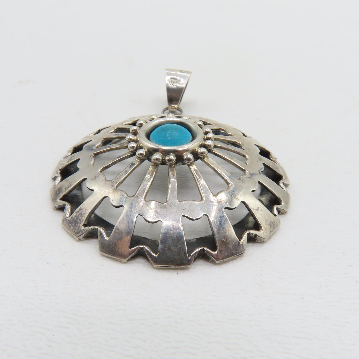Sterling Silver 925 Mexico Turquoise Southwest Pendant 2.75" 14.4g