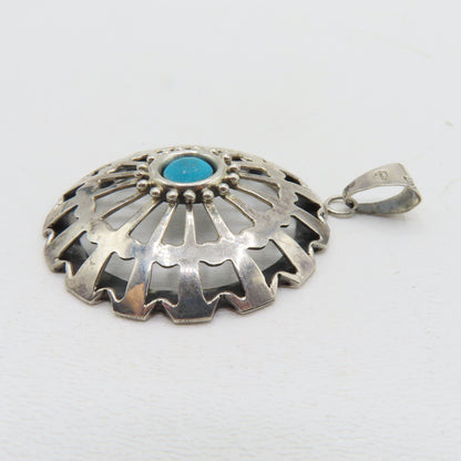 Sterling Silver 925 Mexico Turquoise Southwest Pendant 2.75" 14.4g