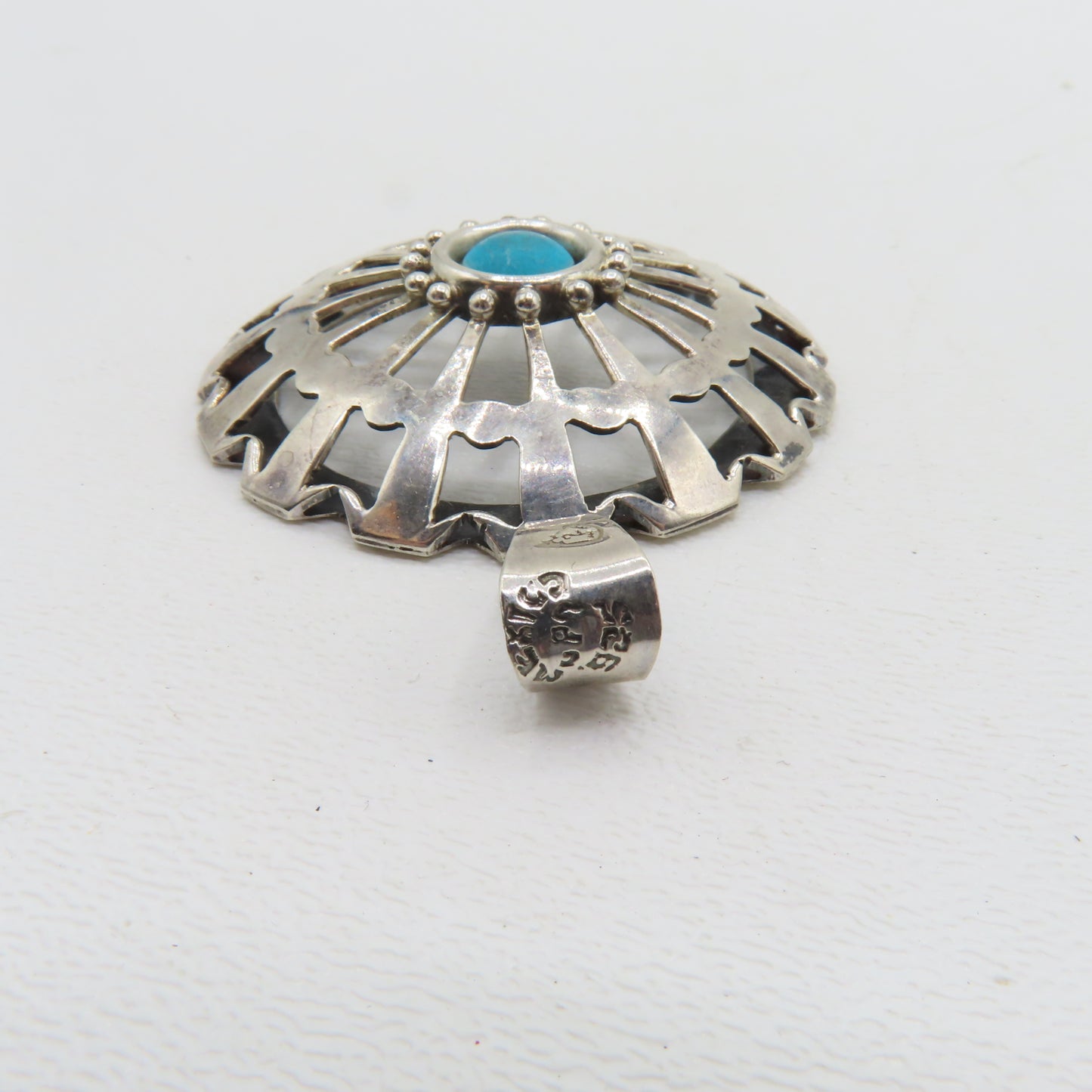 Sterling Silver 925 Mexico Turquoise Southwest Pendant 2.75" 14.4g