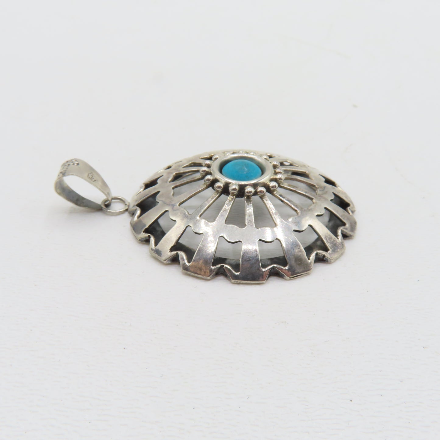 Sterling Silver 925 Mexico Turquoise Southwest Pendant 2.75" 14.4g