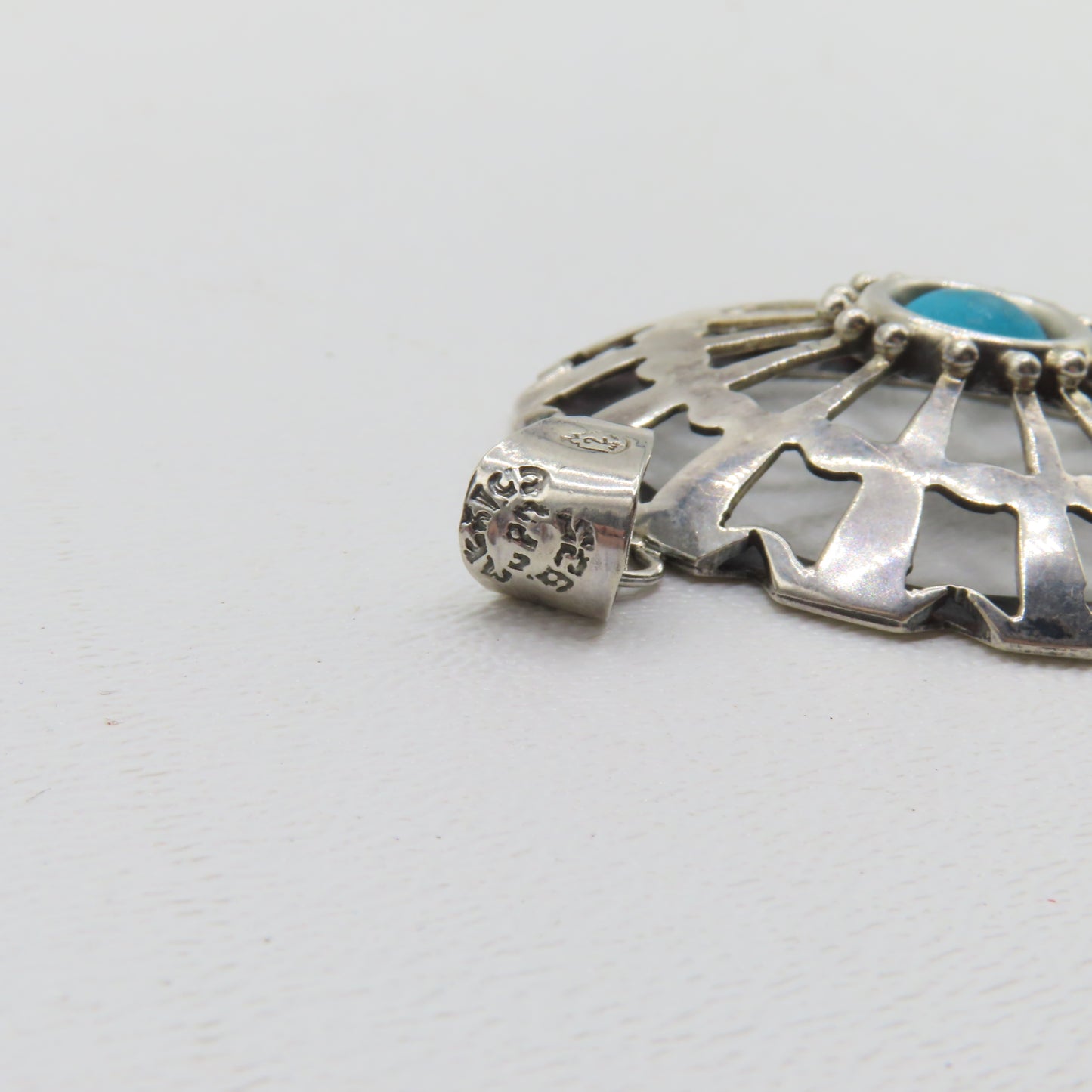 Sterling Silver 925 Mexico Turquoise Southwest Pendant 2.75" 14.4g