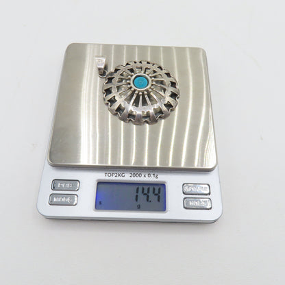 Sterling Silver 925 Mexico Turquoise Southwest Pendant 2.75" 14.4g