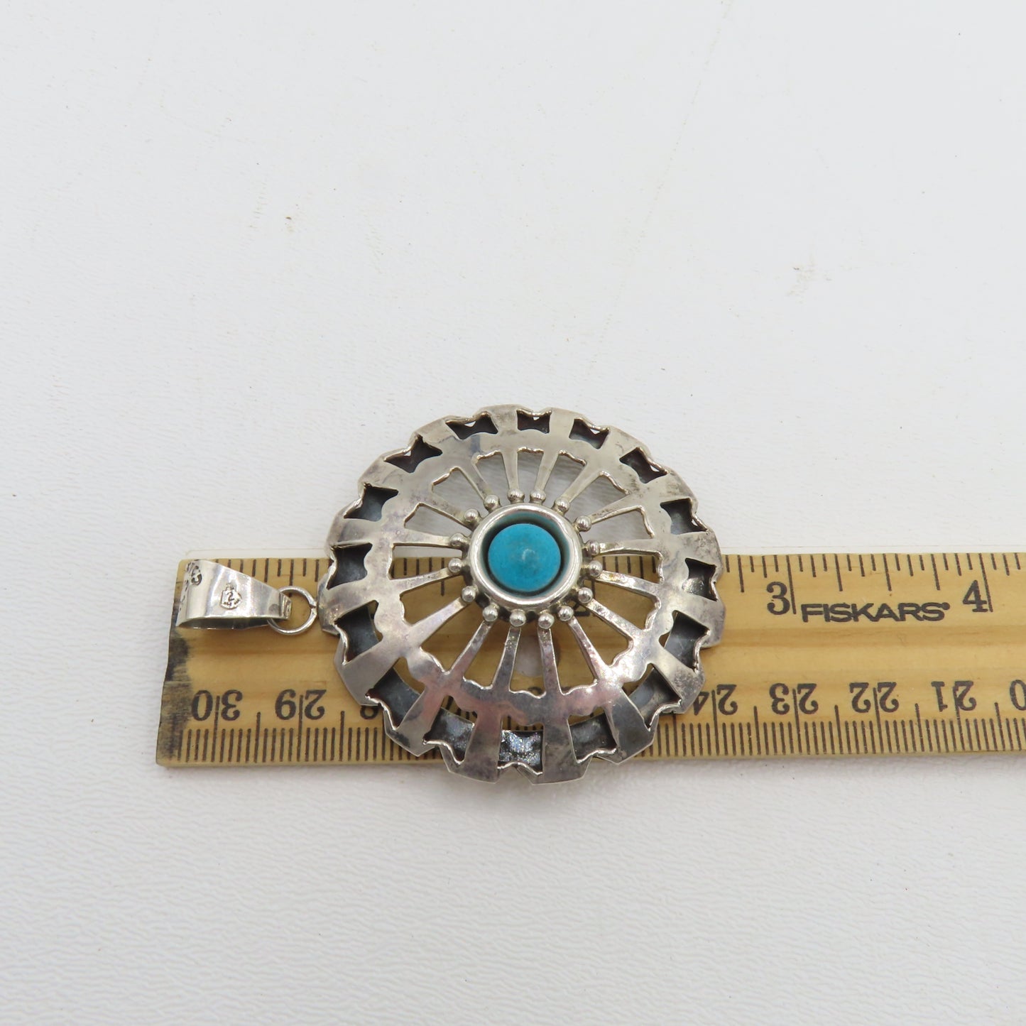 Sterling Silver 925 Mexico Turquoise Southwest Pendant 2.75" 14.4g