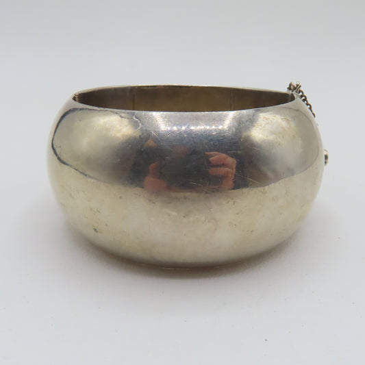 Sterling Silver 925 Taxco Mexico Chunky Hinged Bangle 38mm Bracelet TM-80 8" 106.6g