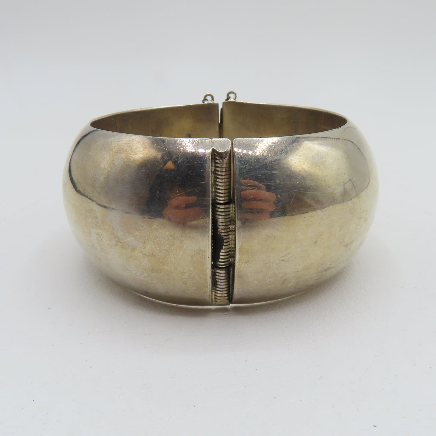 Sterling Silver 925 Taxco Mexico Chunky Hinged Bangle 38mm Bracelet TM-80 8" 106.6g