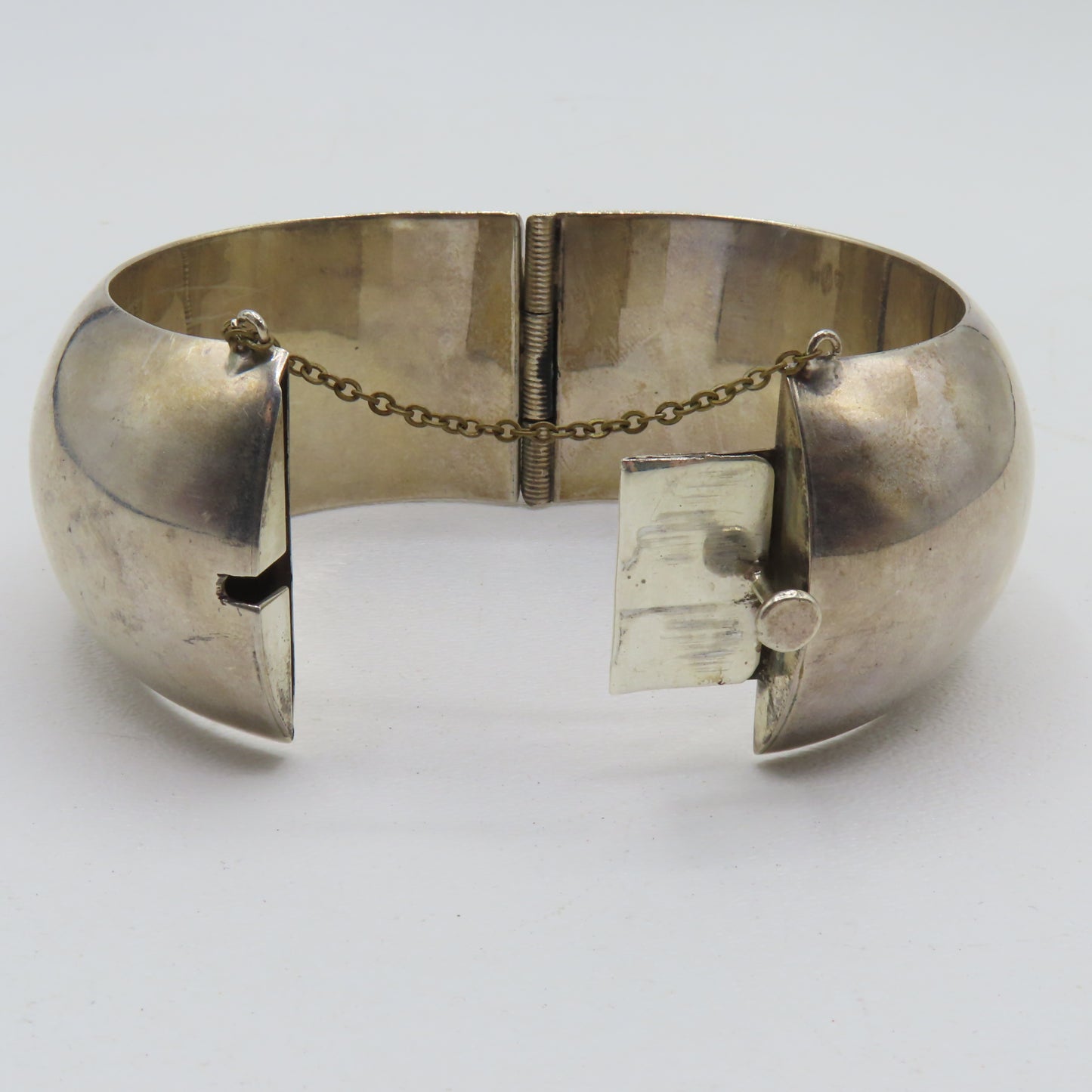 Sterling Silver 925 Taxco Mexico Chunky Hinged Bangle 38mm Bracelet TM-80 8" 106.6g