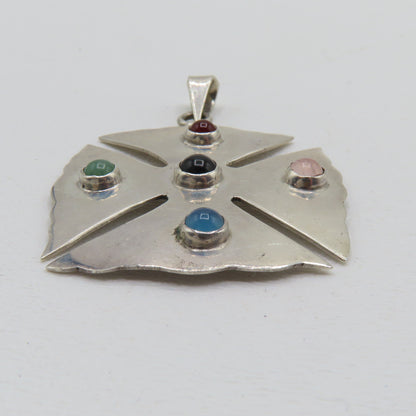 Sterling Silver 925 Taxco Mexico Multi Gemstone Cross Pendant TO-57 13.7g 2-3/8"