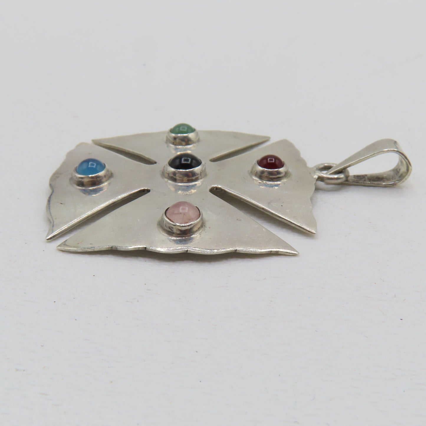 Sterling Silver 925 Taxco Mexico Multi Gemstone Cross Pendant TO-57 13.7g 2-3/8"