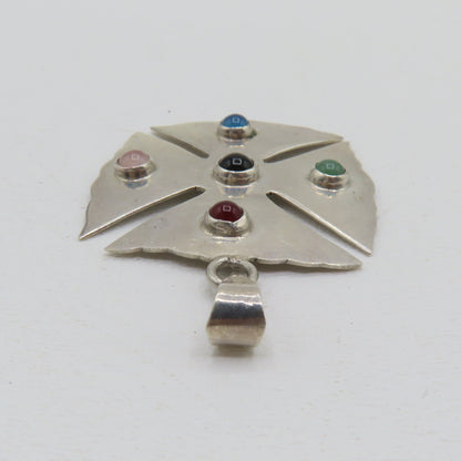 Sterling Silver 925 Taxco Mexico Multi Gemstone Cross Pendant TO-57 13.7g 2-3/8"