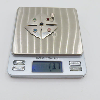 Sterling Silver 925 Taxco Mexico Multi Gemstone Cross Pendant TO-57 13.7g 2-3/8"