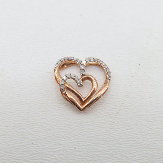 10K Rose Gold Double Open Heart Diamond Pendant 3/4" 1.6g