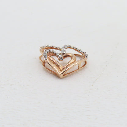 10K Rose Gold Double Open Heart Diamond Pendant 3/4" 1.6g
