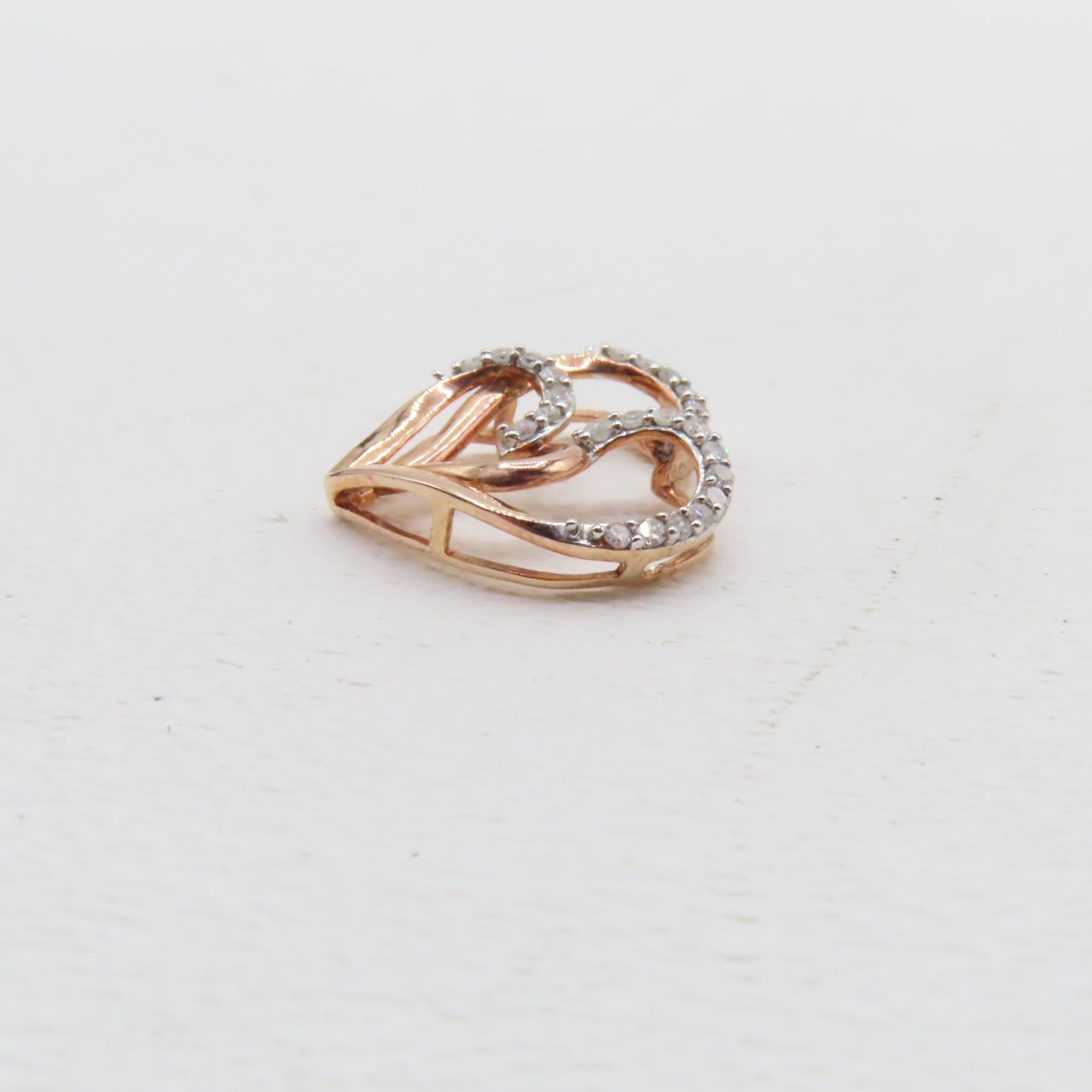 10K Rose Gold Double Open Heart Diamond Pendant 3/4" 1.6g