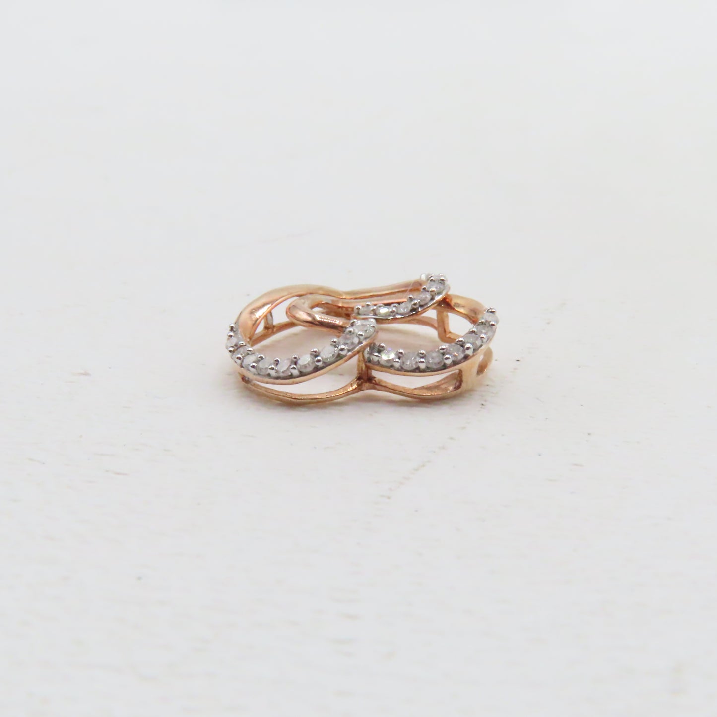 10K Rose Gold Double Open Heart Diamond Pendant 3/4" 1.6g
