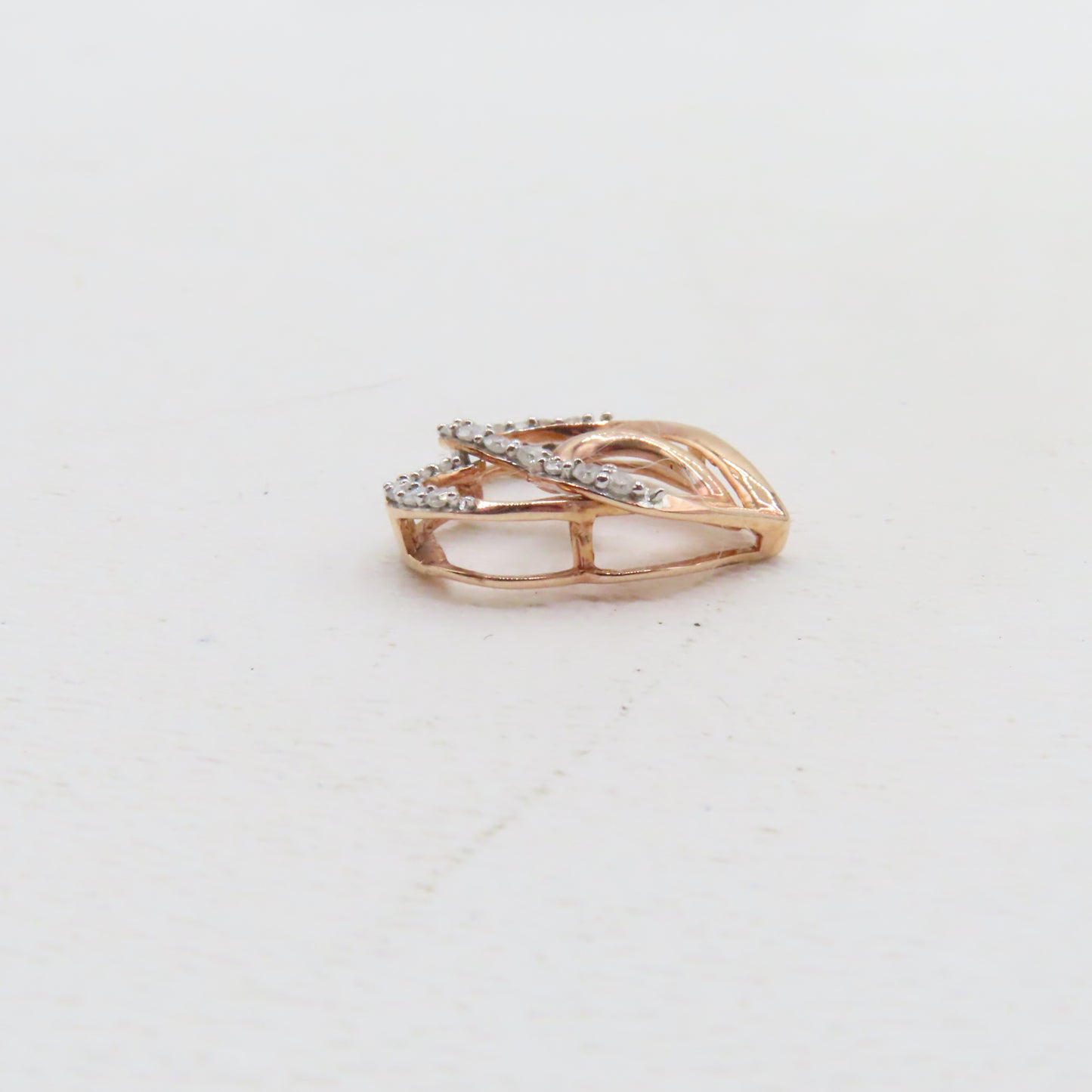 10K Rose Gold Double Open Heart Diamond Pendant 3/4" 1.6g