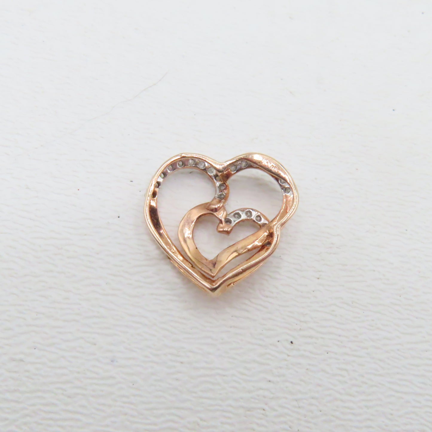 10K Rose Gold Double Open Heart Diamond Pendant 3/4" 1.6g