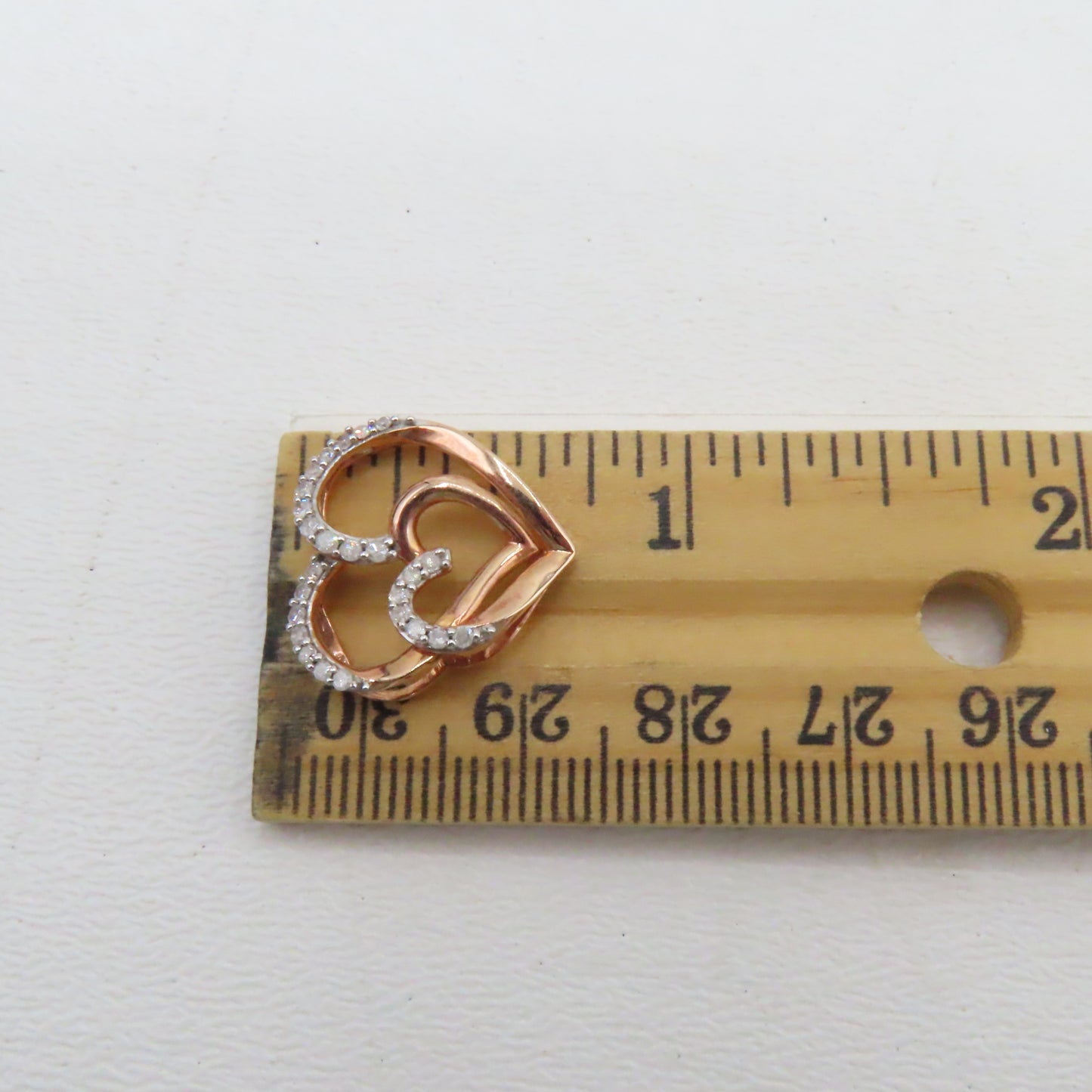 10K Rose Gold Double Open Heart Diamond Pendant 3/4" 1.6g
