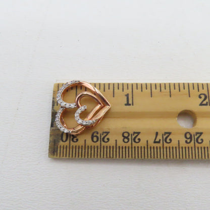10K Rose Gold Double Open Heart Diamond Pendant 3/4" 1.6g