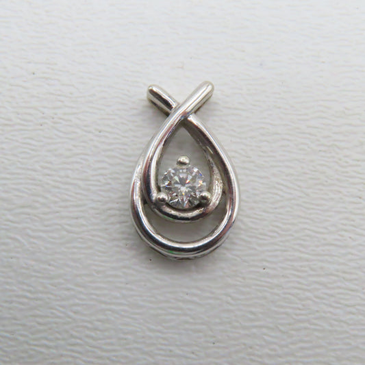 14K White Gold 1/2CT Round Diamond Love Knot Pendant 3/4" 2.9g