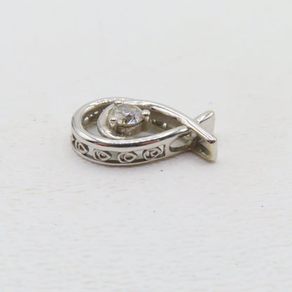 14K White Gold 1/2CT Round Diamond Love Knot Pendant 3/4" 2.9g