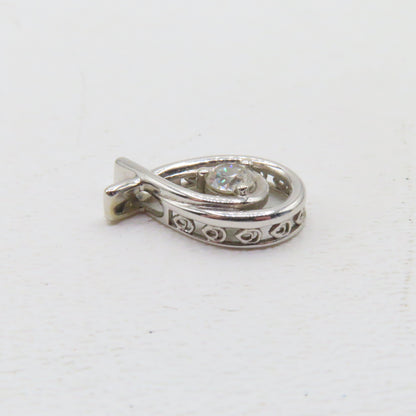 14K White Gold 1/2CT Round Diamond Love Knot Pendant 3/4" 2.9g