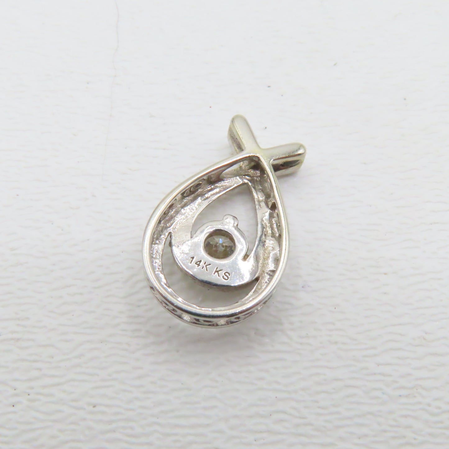 14K White Gold 1/2CT Round Diamond Love Knot Pendant 3/4" 2.9g