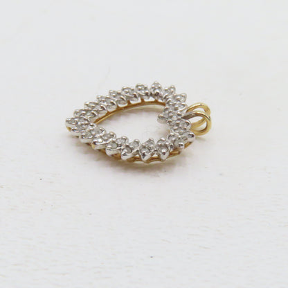 10K Two Tone Gold Open Heart Diamond Pendant 1" 2.6g