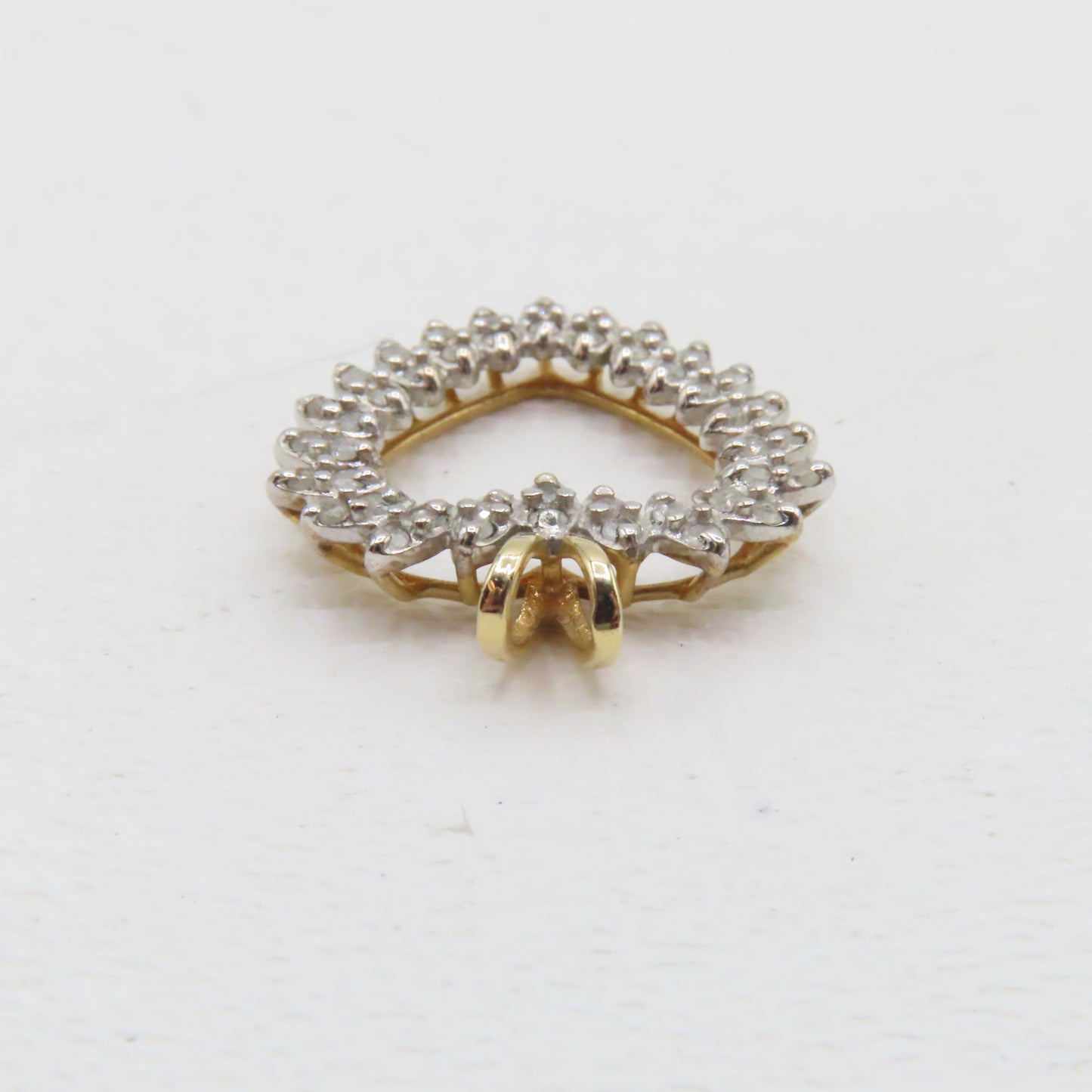 10K Two Tone Gold Open Heart Diamond Pendant 1" 2.6g