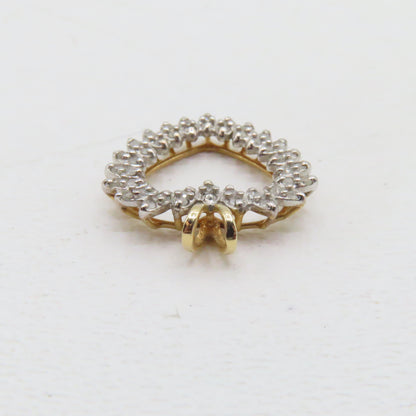 10K Two Tone Gold Open Heart Diamond Pendant 1" 2.6g