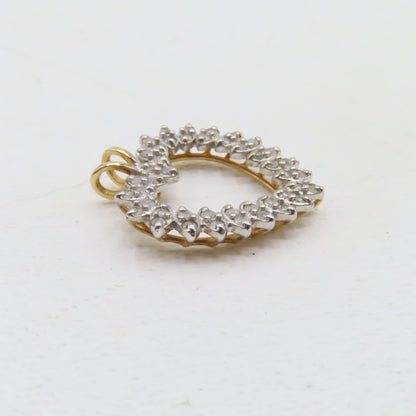 10K Two Tone Gold Open Heart Diamond Pendant 1" 2.6g
