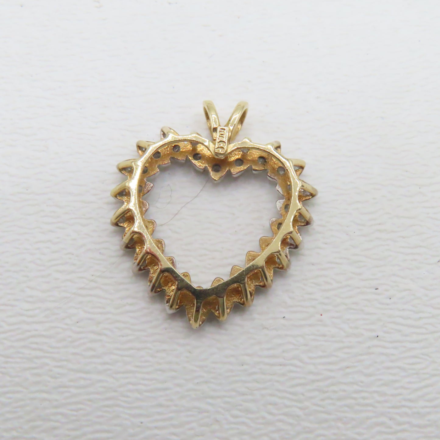 10K Two Tone Gold Open Heart Diamond Pendant 1" 2.6g