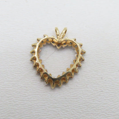 10K Two Tone Gold Open Heart Diamond Pendant 1" 2.6g