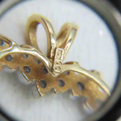 10K Two Tone Gold Open Heart Diamond Pendant 1" 2.6g