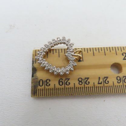 10K Two Tone Gold Open Heart Diamond Pendant 1" 2.6g