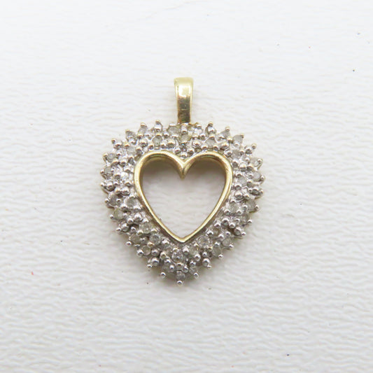 10K Two Tone Open Heart Diamond Pendant 15/16" 3g