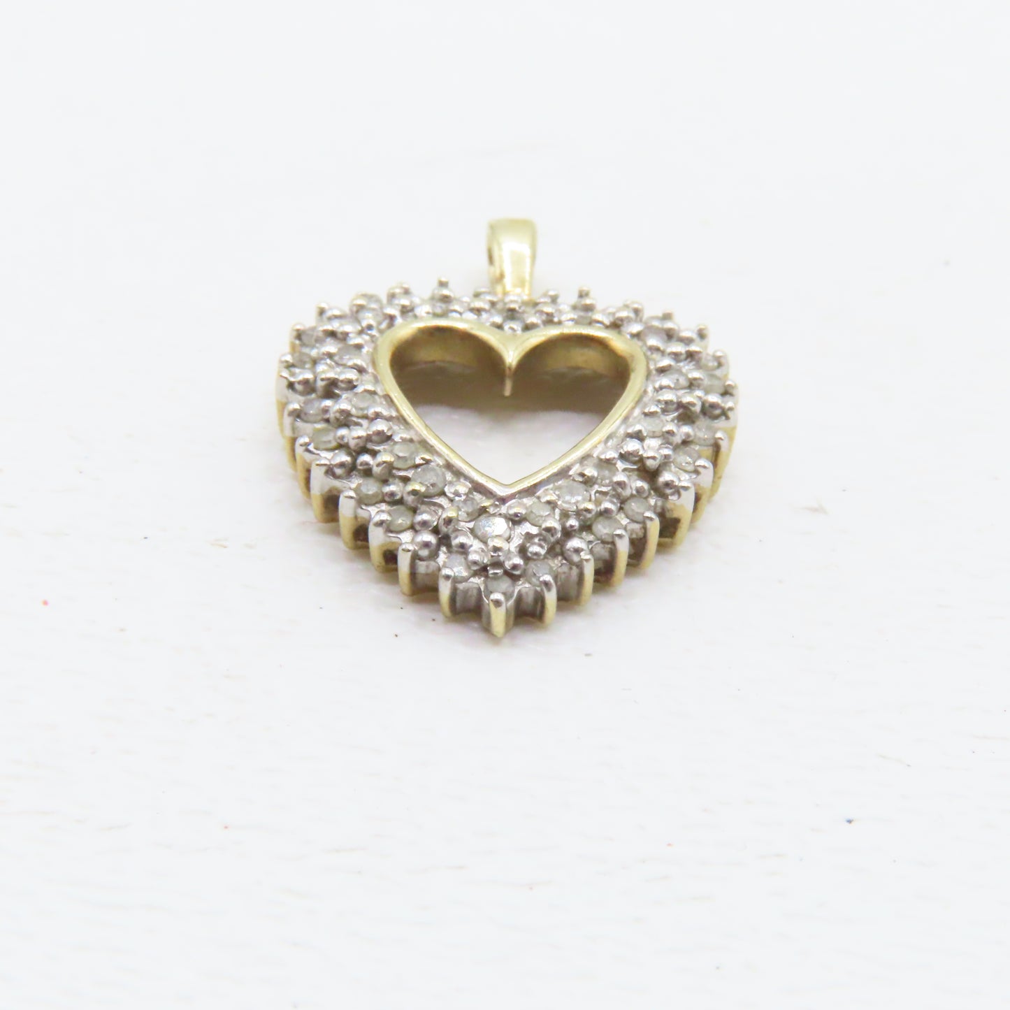 10K Two Tone Open Heart Diamond Pendant 15/16" 3g