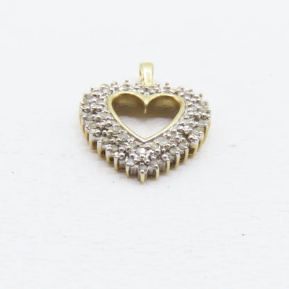 10K Two Tone Open Heart Diamond Pendant 15/16" 3g