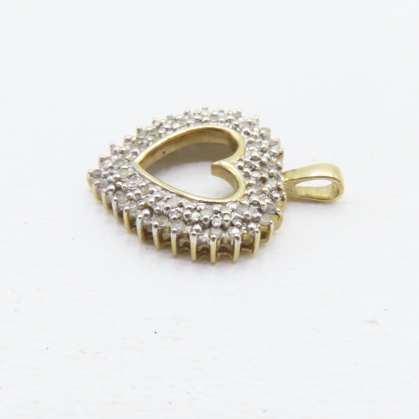 10K Two Tone Open Heart Diamond Pendant 15/16" 3g