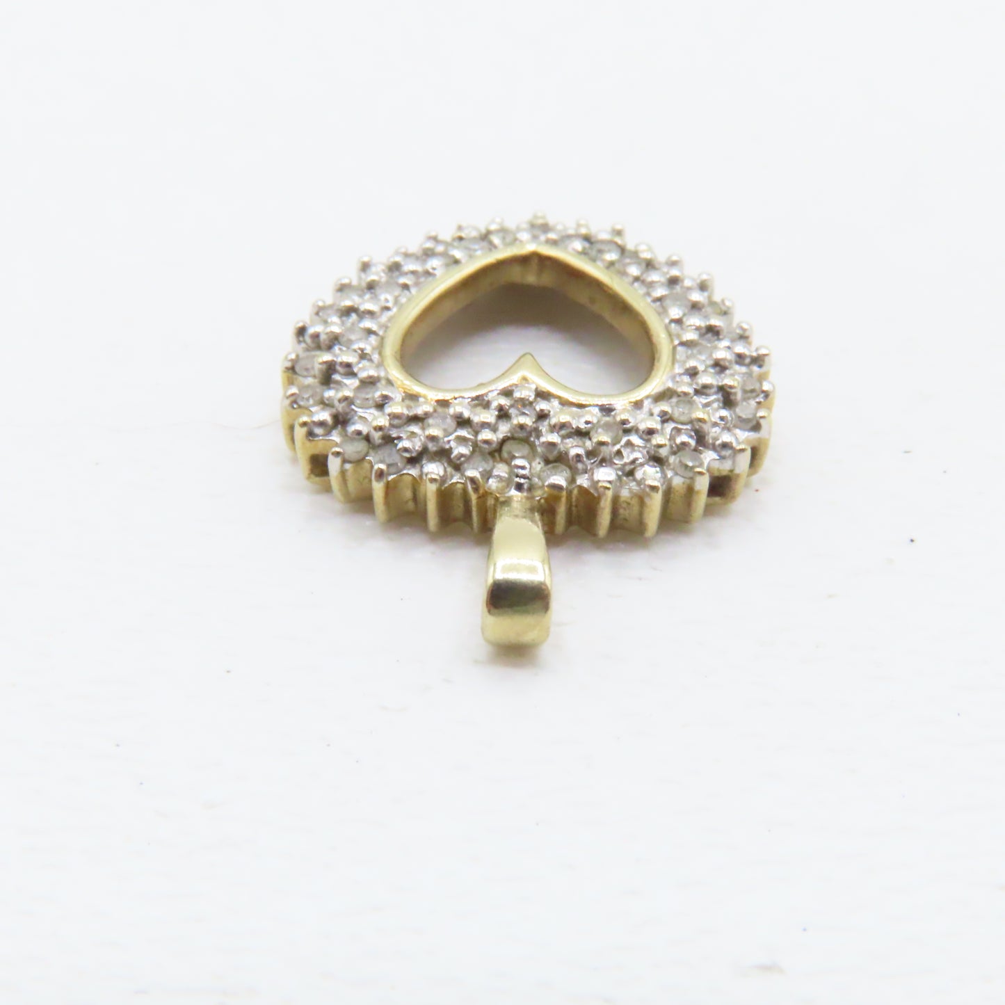 10K Two Tone Open Heart Diamond Pendant 15/16" 3g