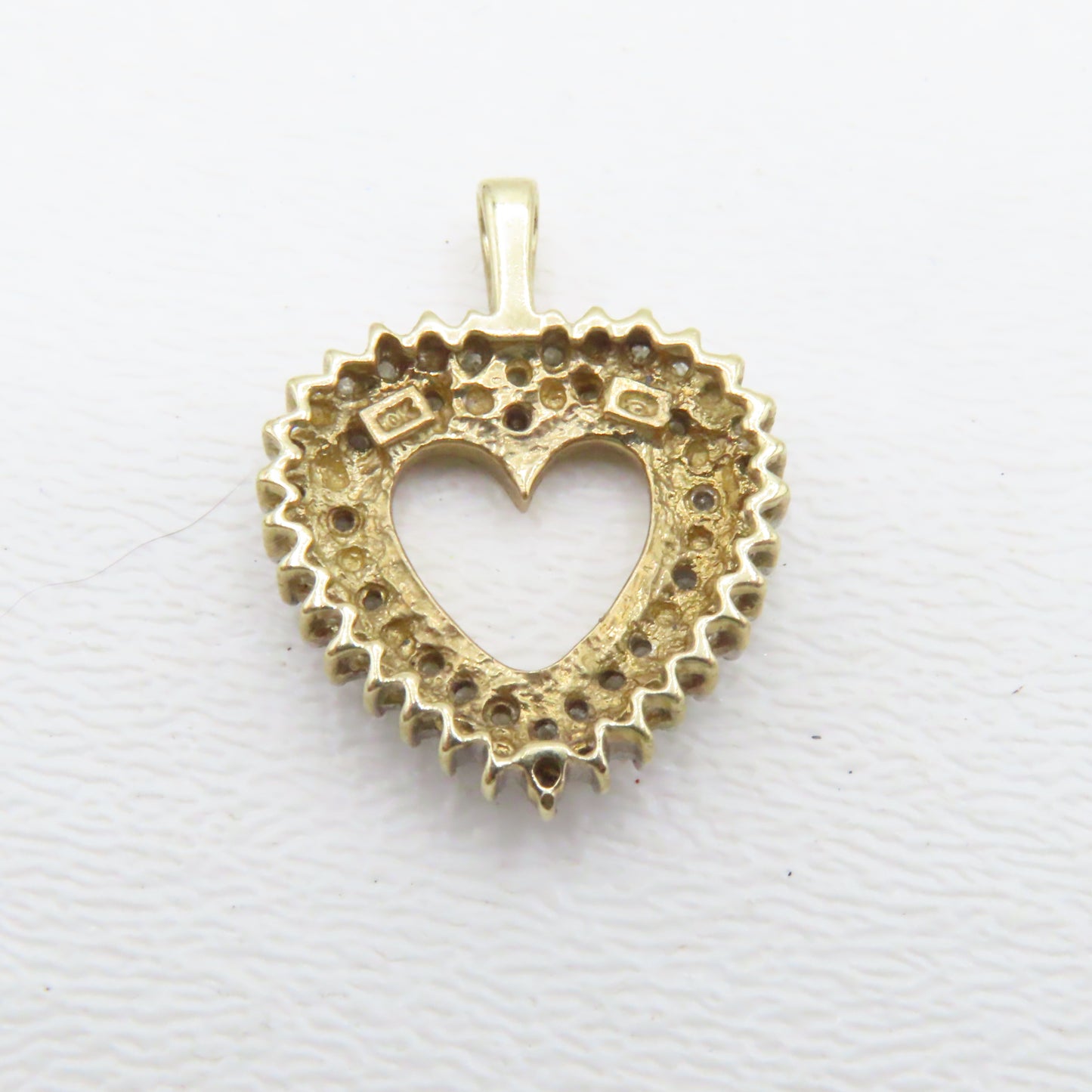 10K Two Tone Open Heart Diamond Pendant 15/16" 3g