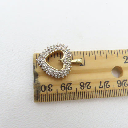 10K Two Tone Open Heart Diamond Pendant 15/16" 3g