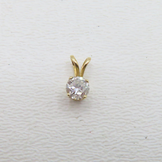 14K Yellow Gold Round Diamond Solitaire Pendant 3/8" .3g
