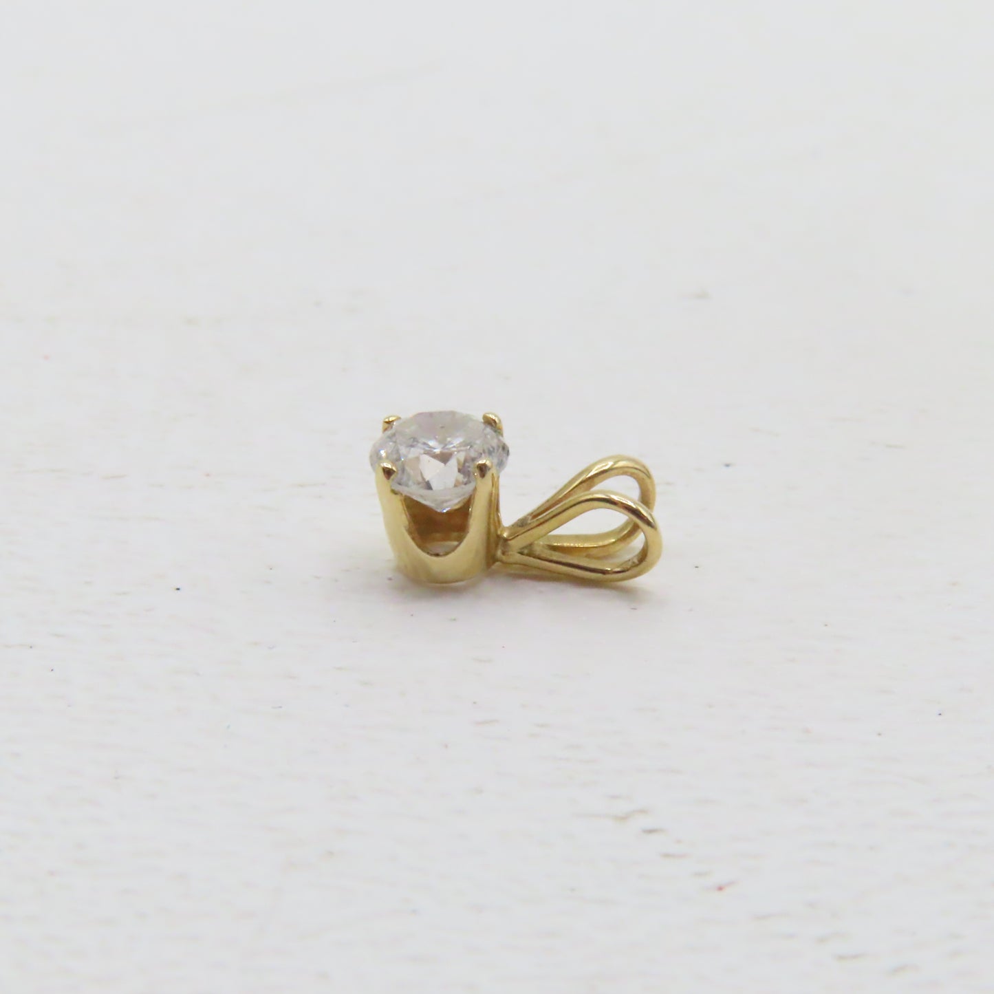 14K Yellow Gold Round Diamond Solitaire Pendant 3/8" .3g